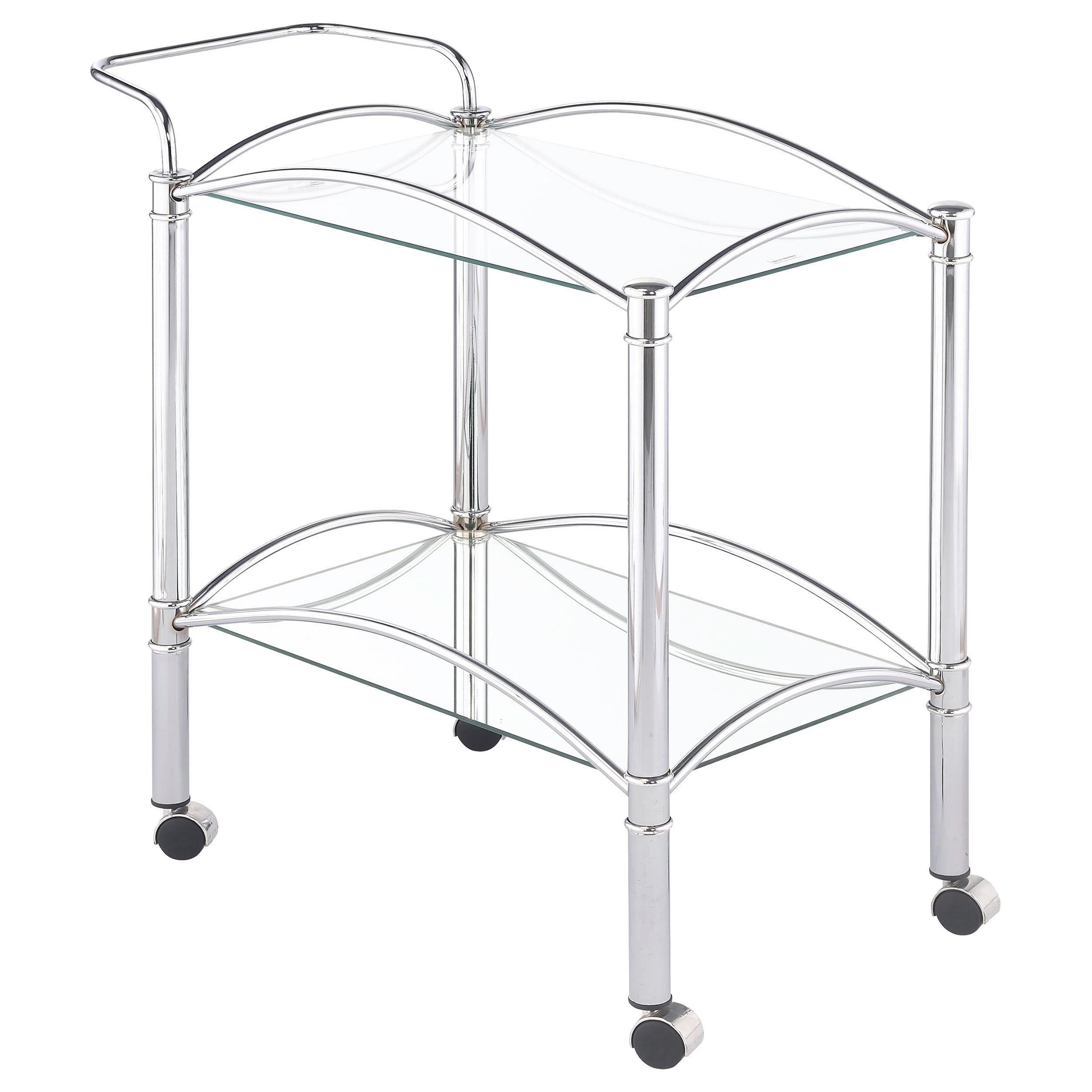 Coaster Furniture Shadix 910077 2-tier Rectangular Glass Shelf Metal Bar Cart - Chrome IMAGE 1